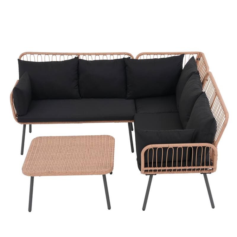 Outdoor Patio Furniture L-Shaped Corner Wicker Sofa Set with Coffee Table
