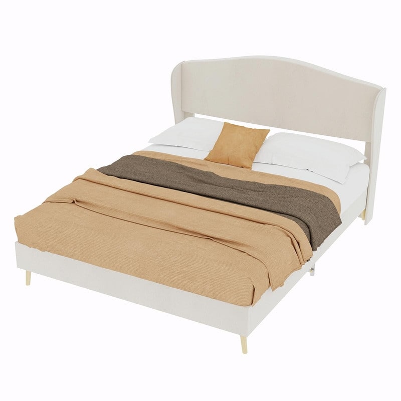 Upholstered Platform Bed with Tufted Headboard, Sturdy Noise-Free Design, Modern Bedroom Bed Frame