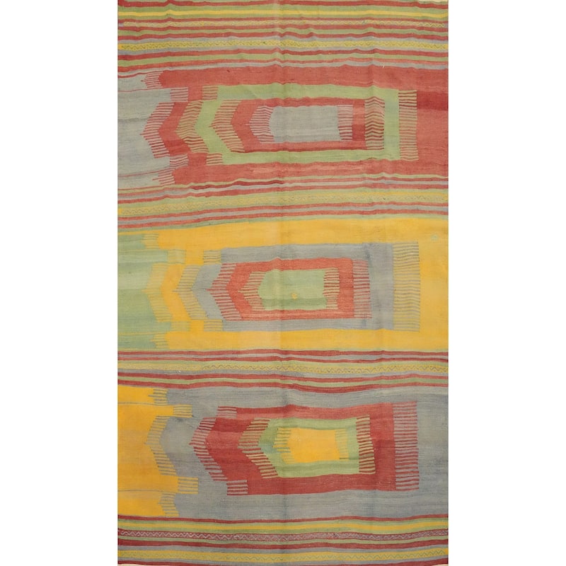 Hand Woven Oriental 100% Wool Carpet Southwestern Geometric Multi-Colored Kilim Area Rug - 8' 9'' X 5' 5''