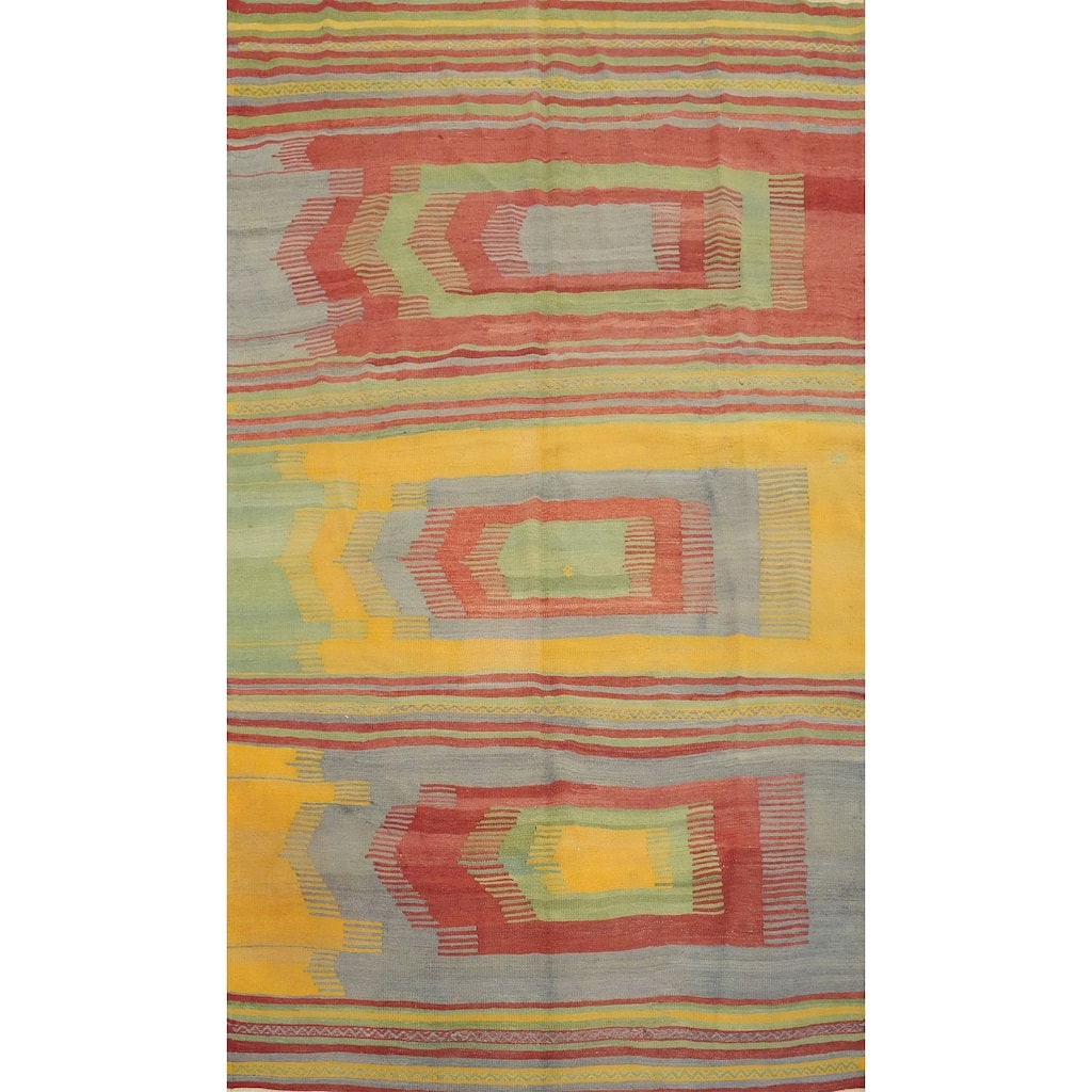 Hand Woven Oriental 100% Wool Carpet Southwestern Geometric Multi-Colored Kilim Area Rug - 8' 9'' X 5' 5''