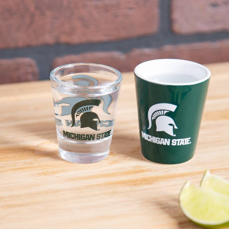 4-Piece Ceramic and Glass 2 oz. Shot Glass Set, Michigan State University