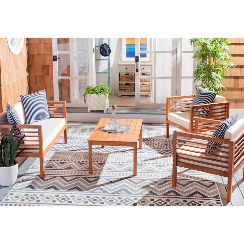SAFAVIEH Outdoor Yoselin 4-Piece Set with Accent Pillow - 51W x 26D x 26H