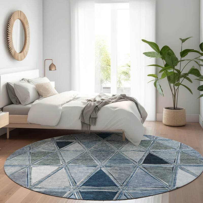 Machine Washable Indoor/ Outdoor Chantille Modern Diamonds Rug - Blue - 8' x 8'