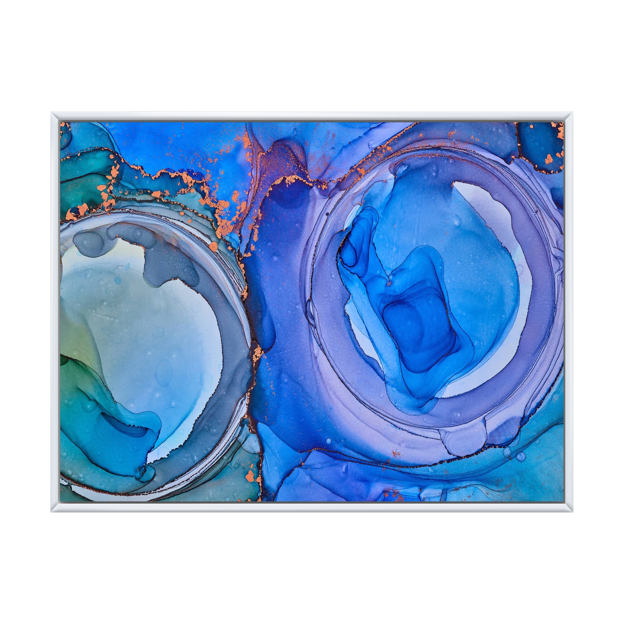 Designart "Blue Luxury Abstract Fluid Art XXII" Modern Framed Canvas