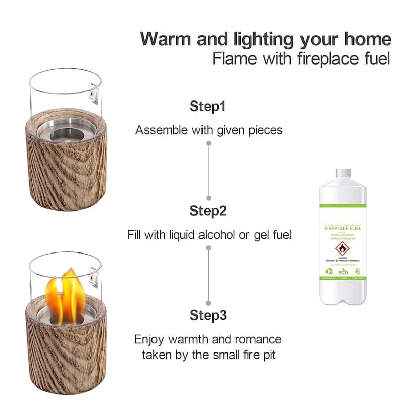 Sophia & William 4.7 inch Terrafab Portable Tabletop Fireplace Indoor Outdoor Fire Pit With Glass Windshield
