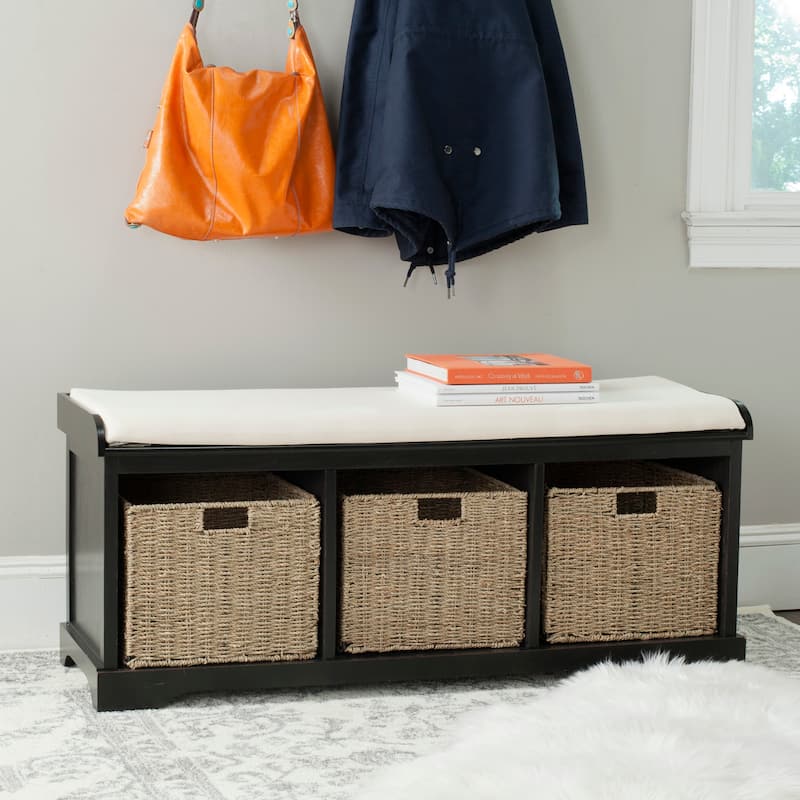 SAFAVIEH Eola Grey/ White Storage Bench - 47" x 16.1" x 19.9" - 47"W x 16"D x 20"H