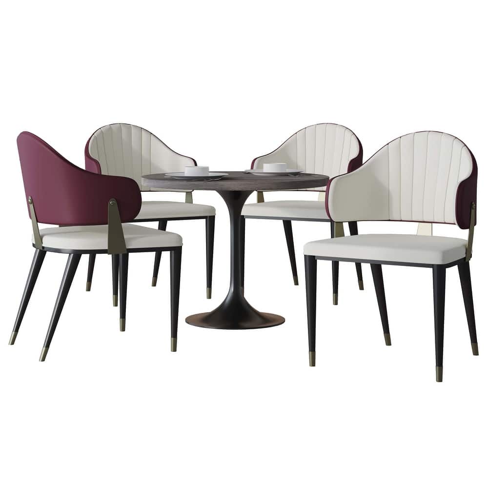 Verve Series 5-Piece Dining Set with 36" Round Resin Tabletop and 4 Black Leather Dining Chairs for Kitchen and Dining Room
