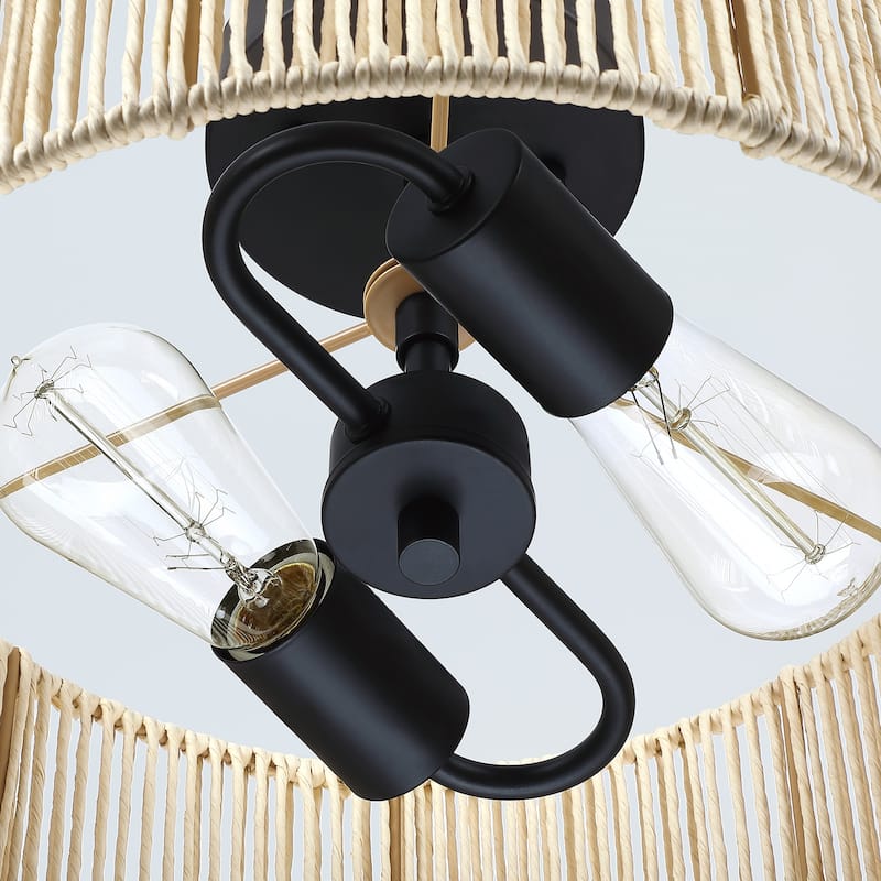Dorn 2-Light Woven Rope Drum Semi-Flush Mount Ceiling Light - 14"W