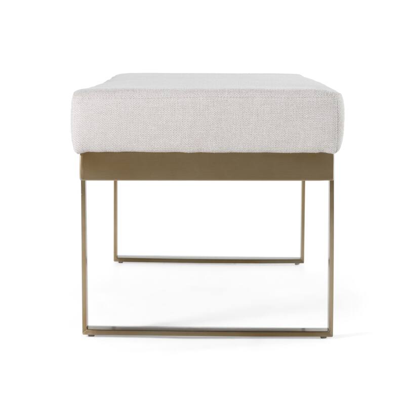 Modrest Tatum Modern Off-White Fabric & Brass Dining Bench