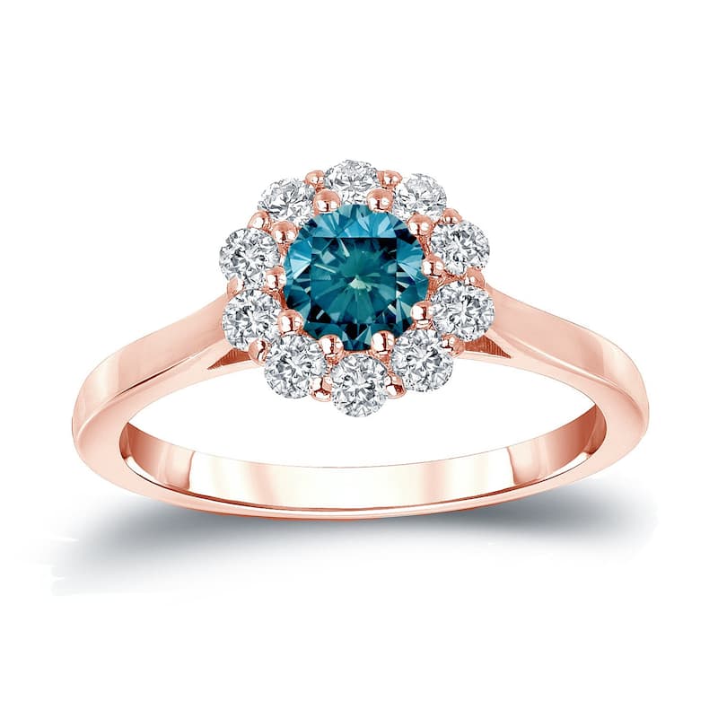 Auriya 14k Gold 3/4cttw Blue Diamond Halo Engagement Ring (H-I, I1-I2) - Rose - 4