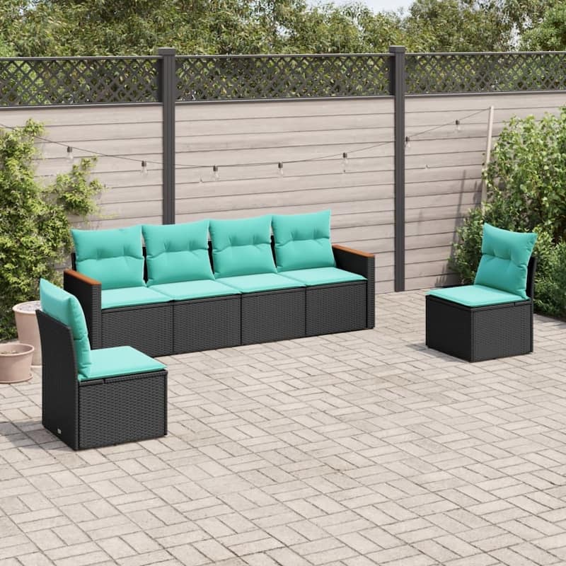 vidaXL 7 Piece Patio Sofa Set with Cushions Black Poly Rattan - 135.6x33.5x67.8 - Without table