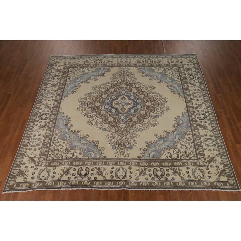 Medallion Tabriz Persian Square Area Rug Hand-Knotted Wool Carpet - 9'2"x 9'6"
