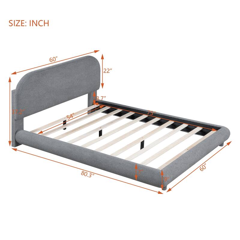 Teddy Fleece Upholstered Platform Bed with Thick Fabric & Solid Wood Slat Support Low Profile Panel Bed Frame