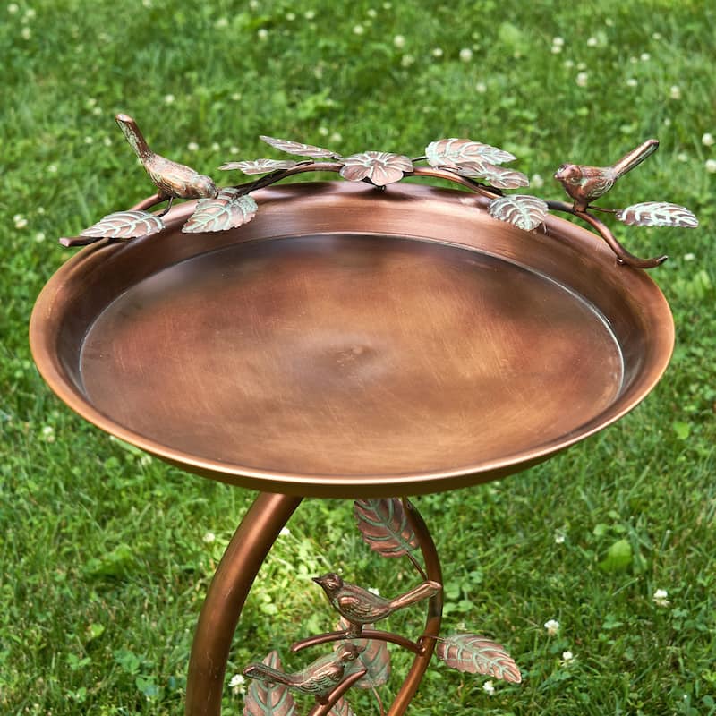 Shallow Copper Bird Feeder on Branch Stand