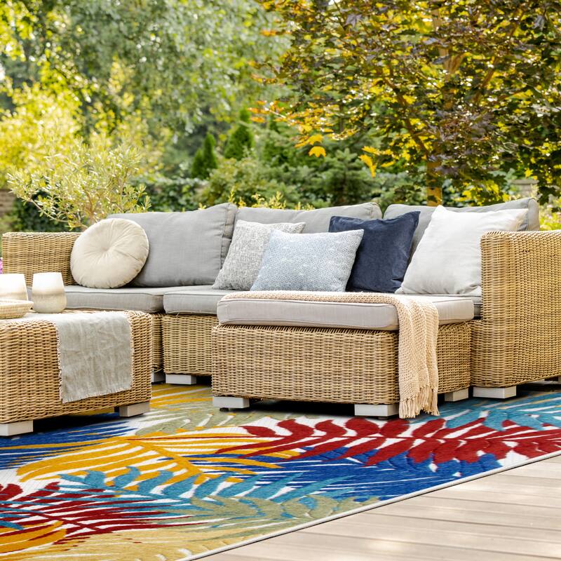 Leick Home Talipot Palm Outdoor Area Rug Rectangle 8'X10' and 2'X8' Runner Combo - 8' x 10'