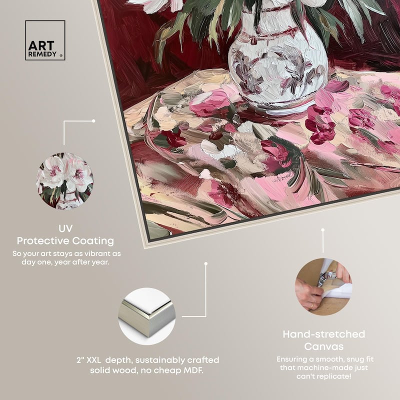 Peonies on Ruby Tide Canvas by Art Remedy