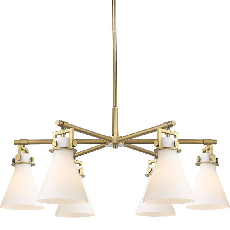 Innovations Lighting 411-6CR-16-26 Newton Cone Chandelier Newton Cone - Brushed Brass / White