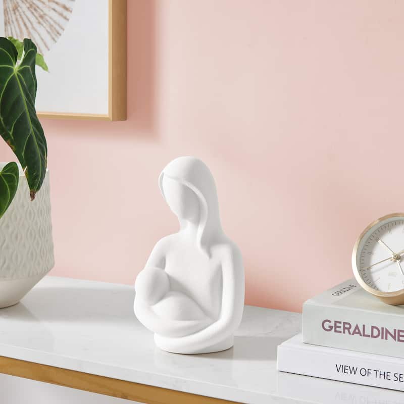 Hans White Abstract Mother Holding Baby Matte Ceramic Sculpture