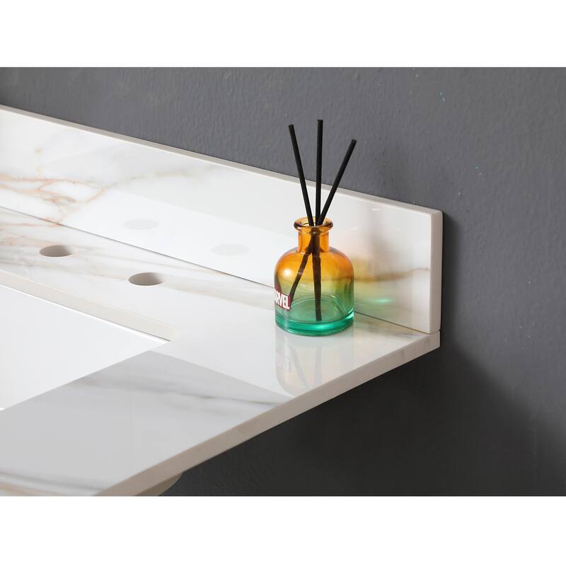 31 Inch Marble Vanity Top,Bathroom Vanity Top with Undermount Rectangular Middle Sink and 4 Inch Height Backsplash
