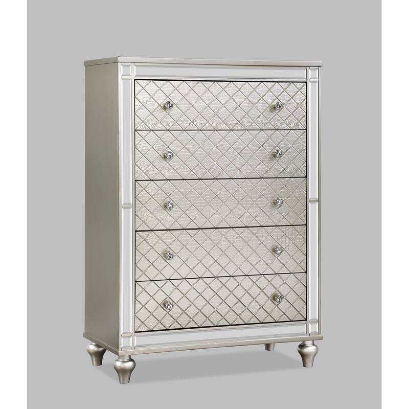 Madie Champagne LED Faux Leather Upholstered Panel Bed