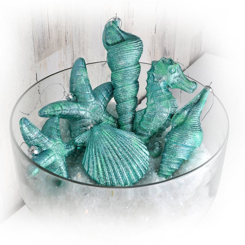 4-9"Plastic Glitter Seashore Ornament Set of 6 - 4" - 9"