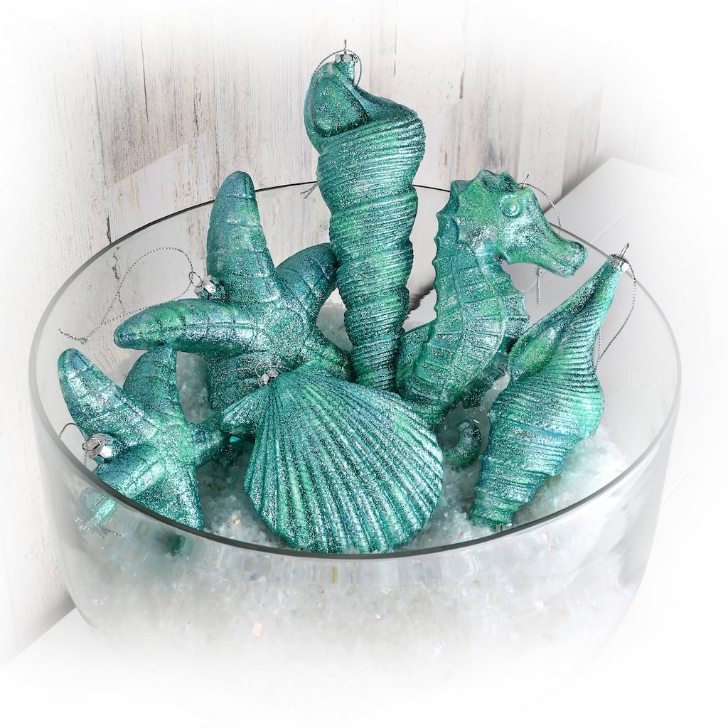 4-9"Plastic Glitter Seashore Ornament Set of 6 - 4" - 9"