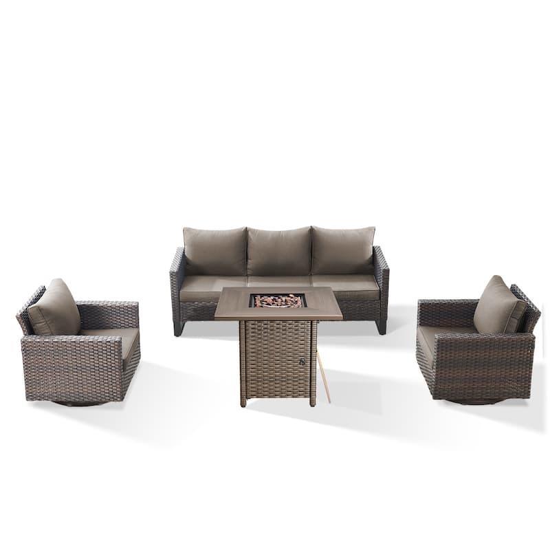 Outdoor Pocassy Sofa Chairs Set with Fire Table