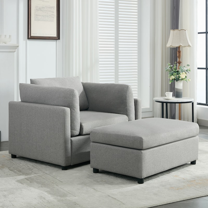 Roomfitters 50" Oversized Armchair with Ottoman, Modern Accent Chair, Lumbar Support, Reading Sofa for Bedroom