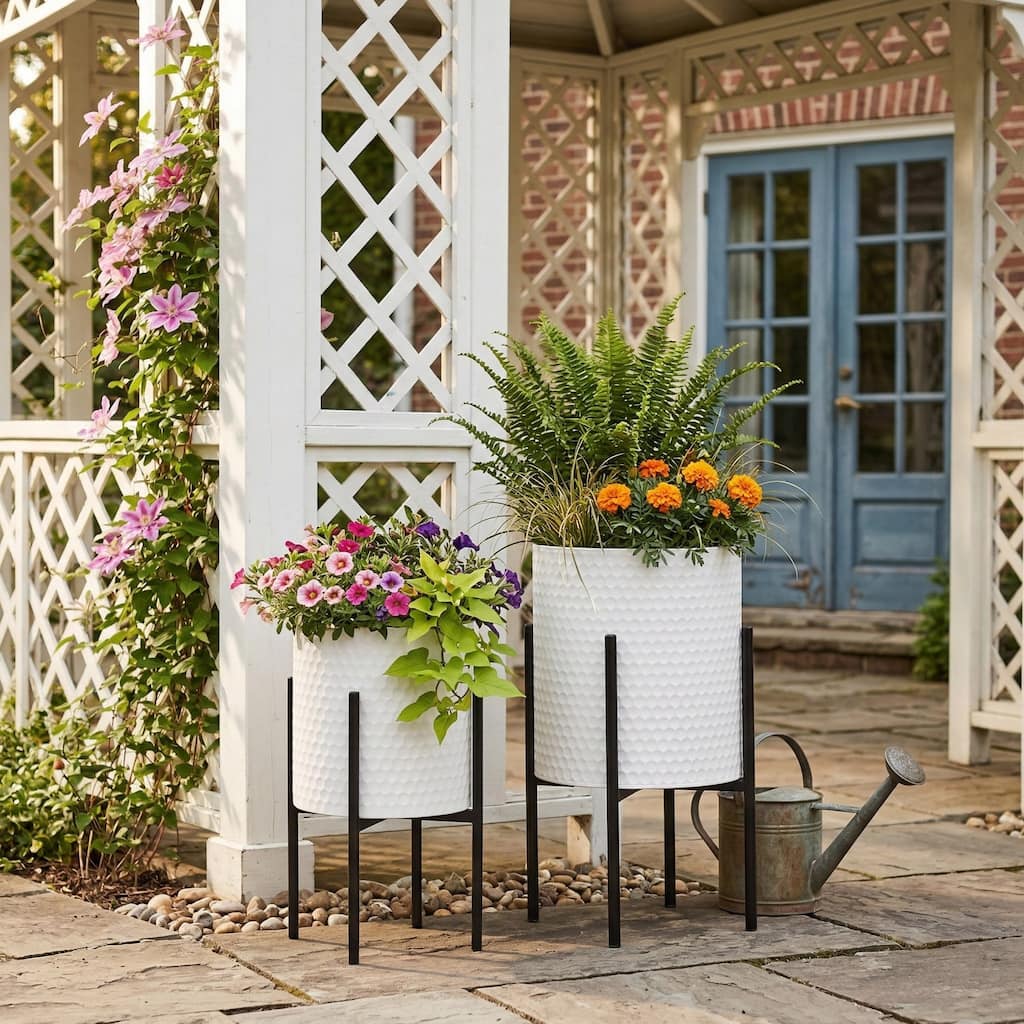 Round Metal Planters on Stands for Outdoor and Indoor Plants - 23.0"