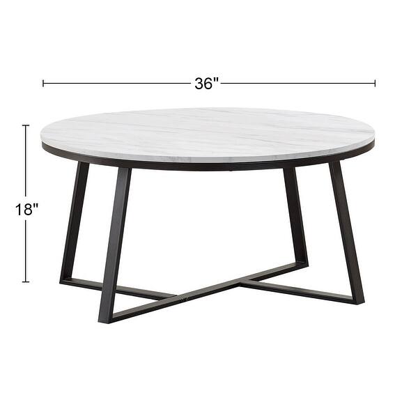 Round Faux Marble Coffee Table with Metal Base in White and Matte Black Bed Bath & Beyond