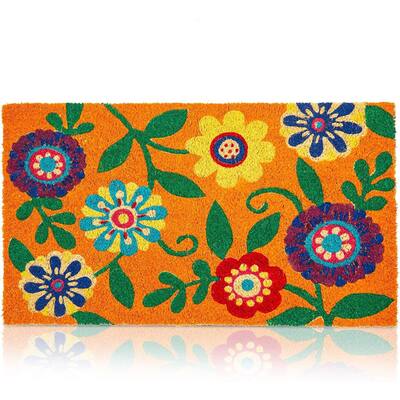 Floral Coir Door Mat Welcome Floor Doormat Nonslip Carpet Rug Indoor Outdoor