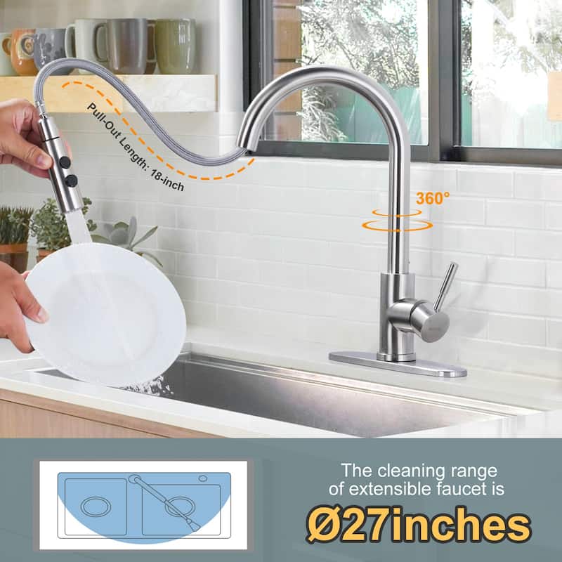 WOWOW Single Handle Pull Down Sprayer Kitchen Faucet