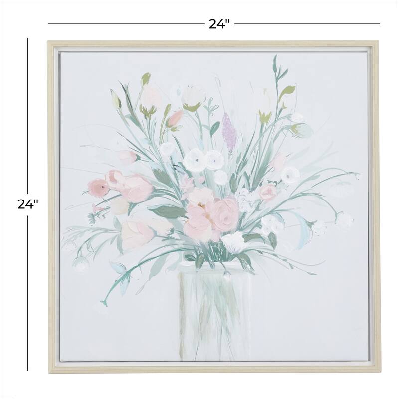 Canvas Floral Bouquet Living Room Framed Wall Art with Tan Frame - Multi Colored - Roche River Decor