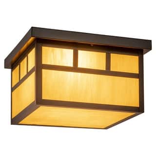 Mission Bronze Square Outdoor Flush Mount Ceiling Light Honey Glass - 11.5-in W x 7-in H x 11.5-in D