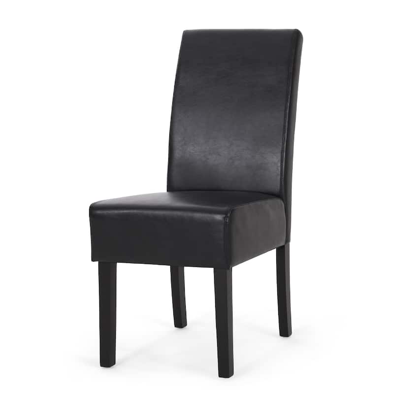 Dining Side Chair Set of 2, Black Rubberwood, Faux Leather Cushions