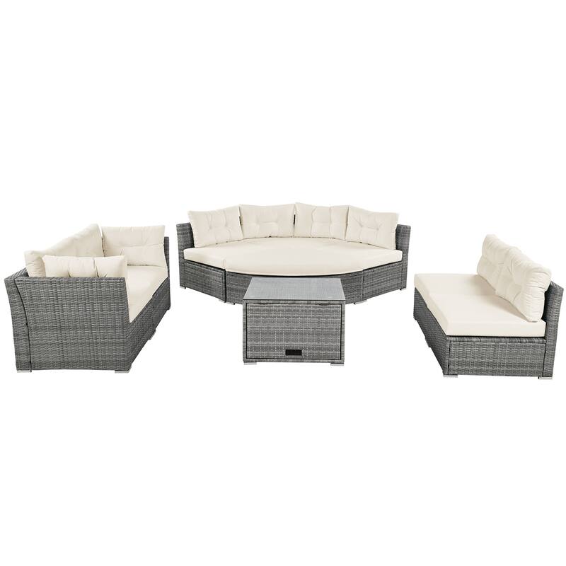 Outdoor Patio Rattan Sectional Set w/ Cushions & Table, Daybed Seating