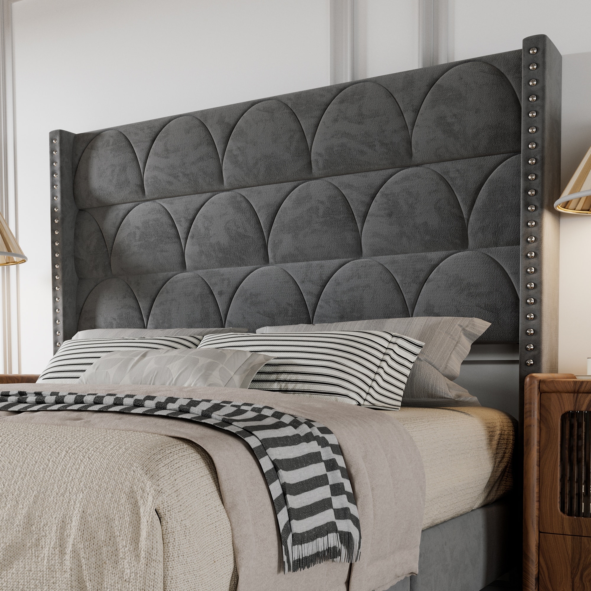 Hansabenne 56" Tall Velvet Wingback Headboard Upholstered Design with Adjustable Height Fit for Queen King Beds (Headboard Only)