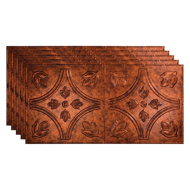 FASÄDE Traditional Style 5 Decorative Vinyl 2ft x 4ft Glue Up Ceiling Panel in Moonstone Copper (5 Pack) - 5 Pack - Moonstone Copper