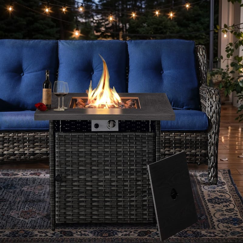 Outdoor Propane Fire Pit Table - 55000 BTU, Adjustable Flames - Square - Grey