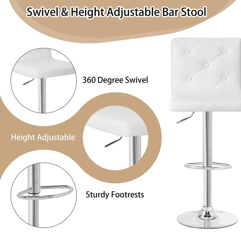 VECELO Bar Stools Set of 2 Armless Adjustable Swivel Modern PU Leather Button Barstools Four Colors are Available