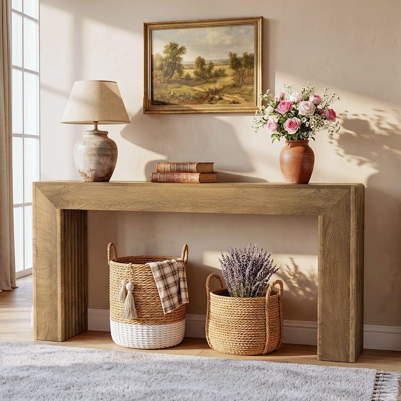 Farmhouse Entryway Table, 63" Wooden Console Sofa Table for Living Room - 11.81" D x 63" W x 33.5" H