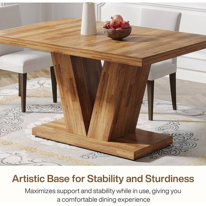 47-Inch Wooden Dining Table with Heavy Duty Pedestal, Farmhouse Kitchen Dinner Table for Home