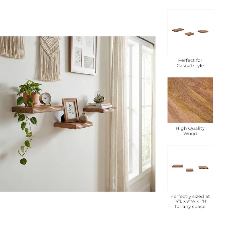 Wood Floating Wall Shelves Set of 3 - Brown, 10/12/14" - 14.0"