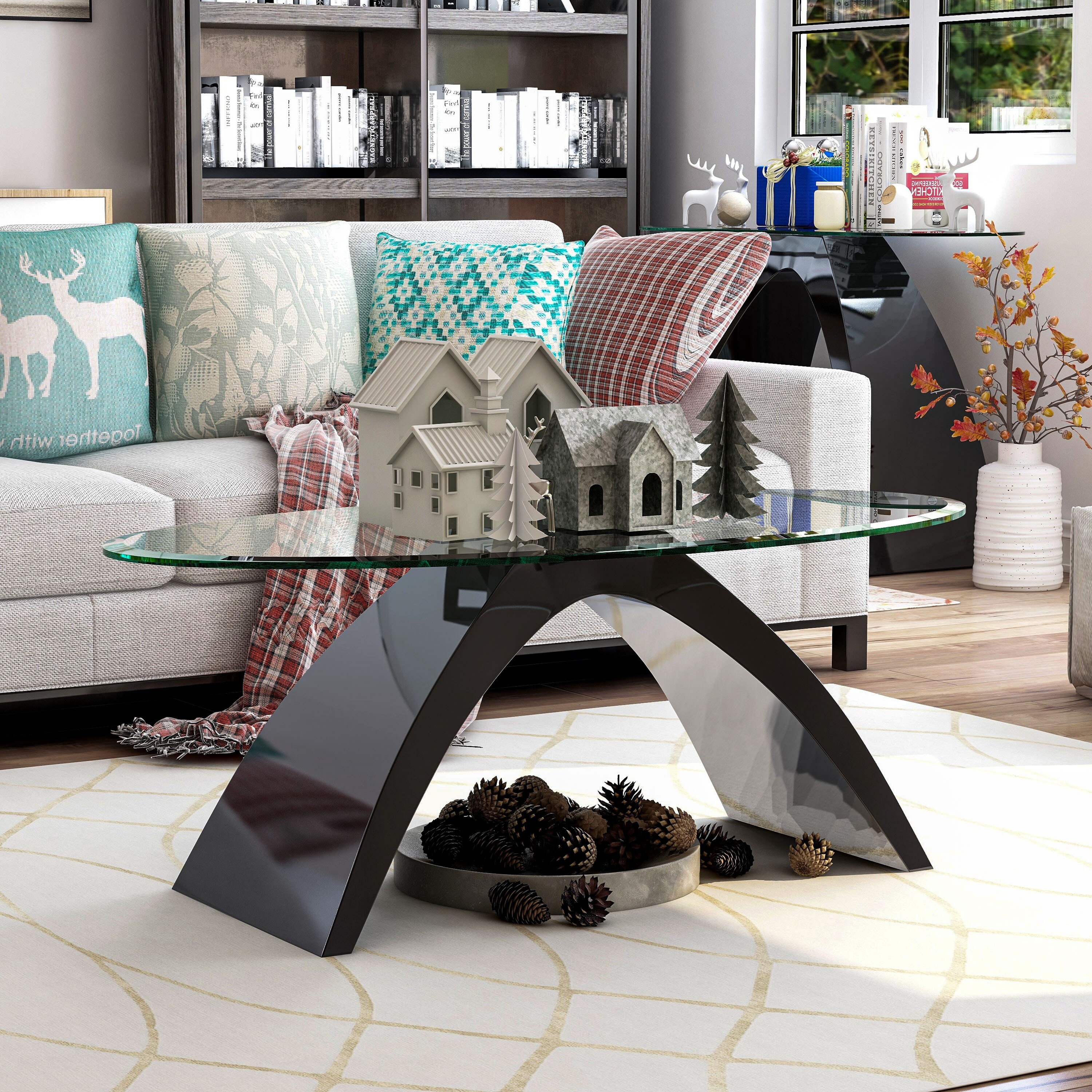 Furniture of America Crescendo Modern 47-inch Glass Top Oval Coffee Table