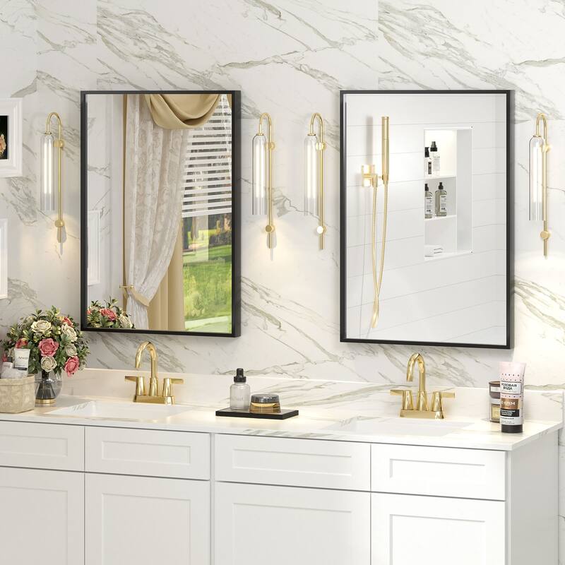 Aluminum Alloy Framed French Cleat Mounted Tempered Glass Wall Vanity Mirror