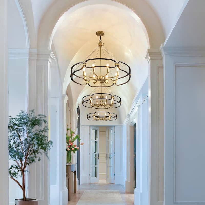 Industrial 4-Light Chandelier Light Fixture Black Gold Ceiling Light for Dining Room, Kitchen Island, Living Room