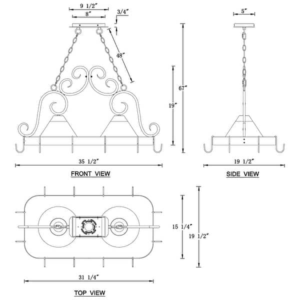 Chandelier Storage Racking 2-Light Antique Zinc Finish Pot Rack Kitchen Island Chandelier - Bed ...