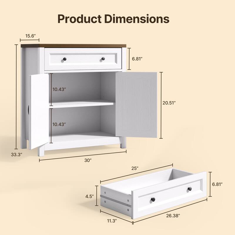 Kitchen Storage Cabinet with Adjustable Shelf, Farmhouse Coffee Bar Sideboard Buffet with Large Drawer