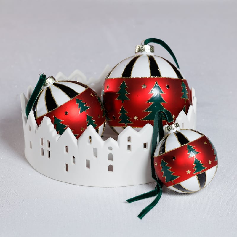 Tree Motif Glass Ball Christmas Ornaments, Set of 6, 4"