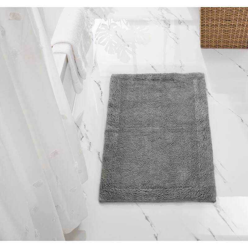 Better Trends Bath Rugs 100% Cotton Soft Water Absorbent Chenille Bathroom Rug for Shower, Sink Mats Edge Collection - 24" x 40" Rectangle - Gray